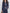 Casual Retro Dark Blue Faux Leather Long-Sleeved Lace-Up Wide-Leg Jumpsuit