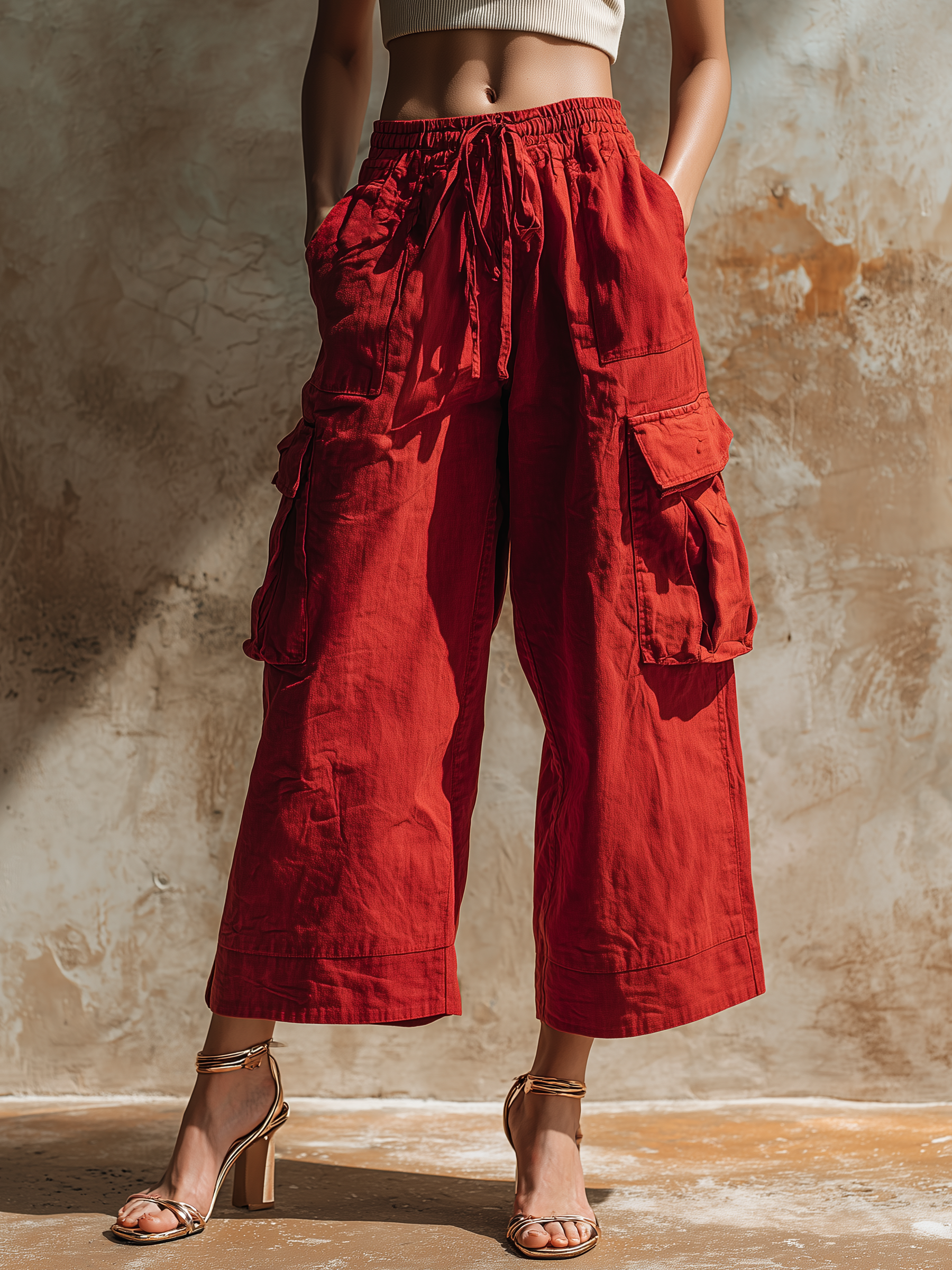 Vintage Red Baggy Cargo Pants