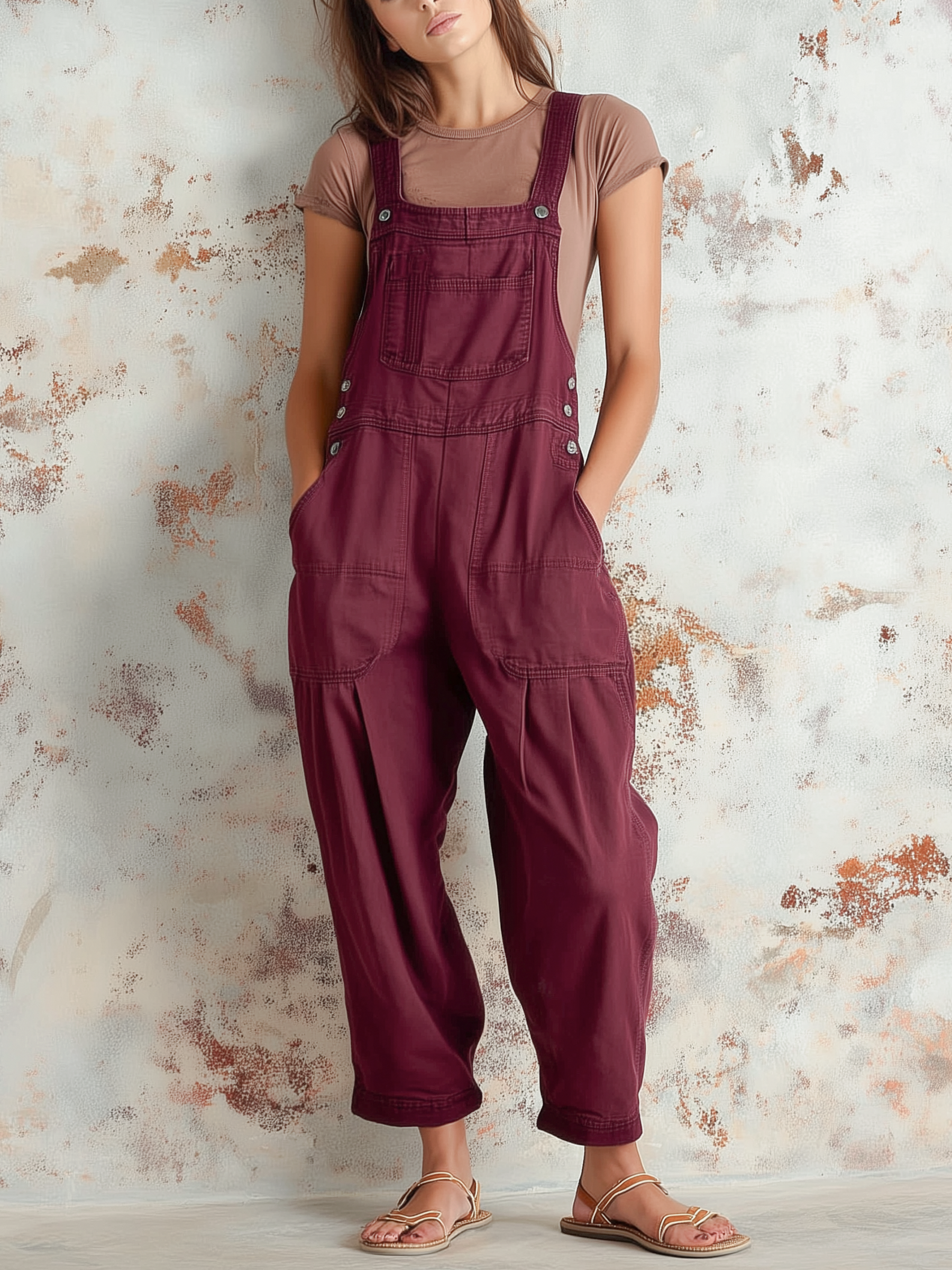 Utility Pocket Wide-Leg Denim Overalls With Adjustable Straps