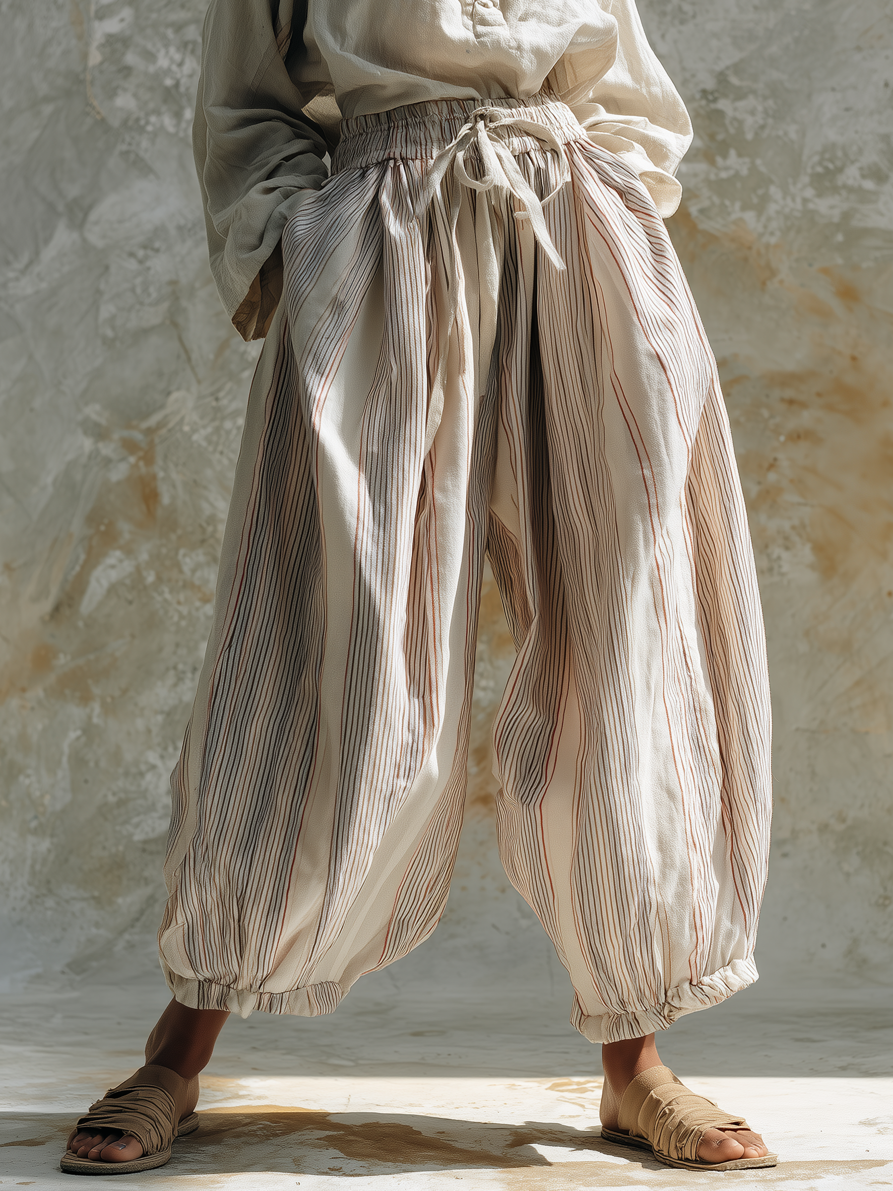 Bohemian-Style Striped Balloon Pants Loose Fit