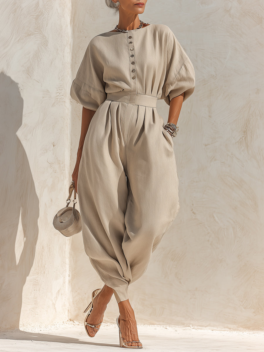 Stylish Cotton-Linen Harem Jumpsuit