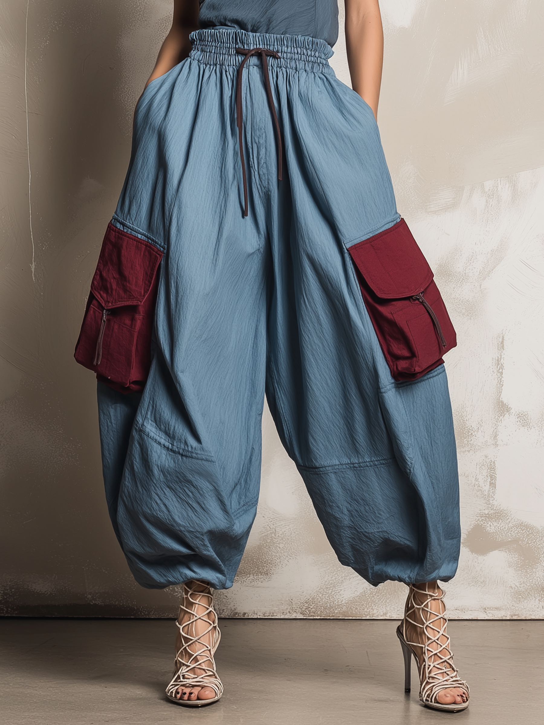 Oversized Balloon Cargo Pants With Contrast Pockets