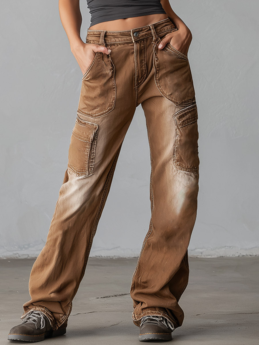 Stylish & Distinctive Distressed Brown Cargo Jeans