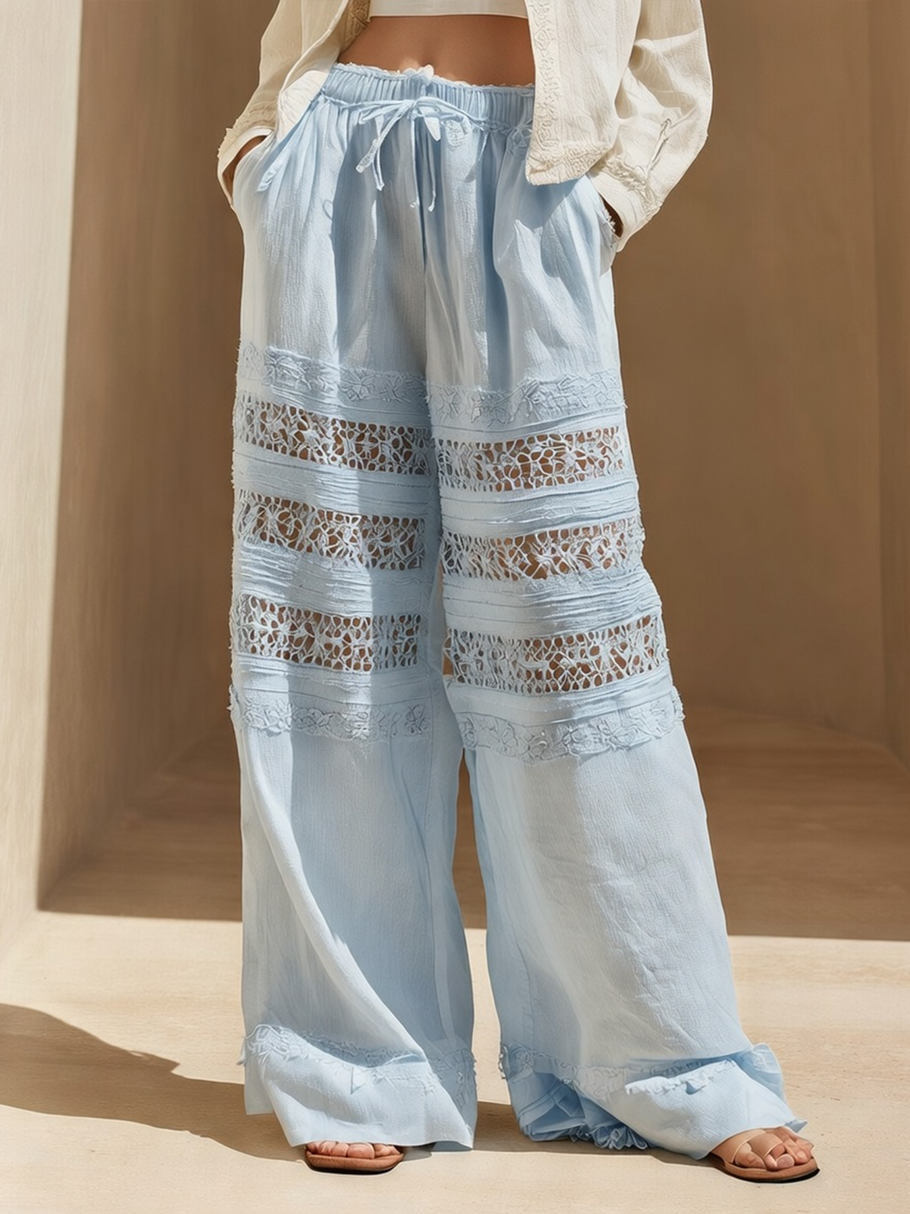 Crochet Panel Wide-Leg Beach Trousers