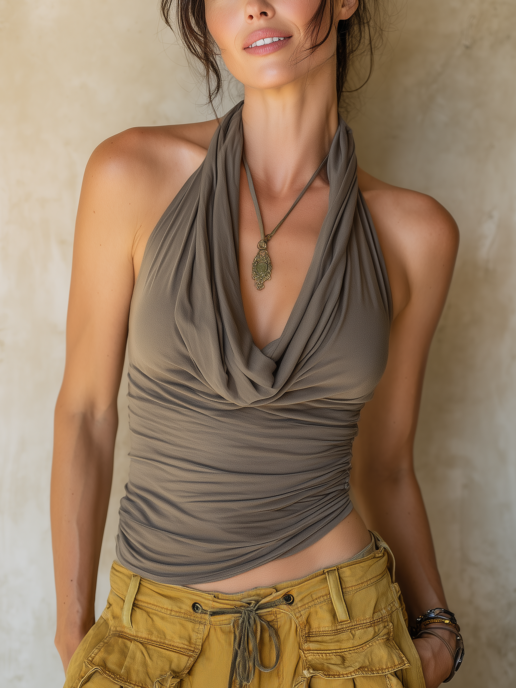 Draped Halter Ruched Crop Top
