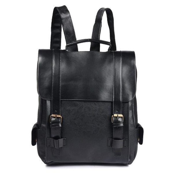 Vintage Flap Drain Leather Backpack Black Bag