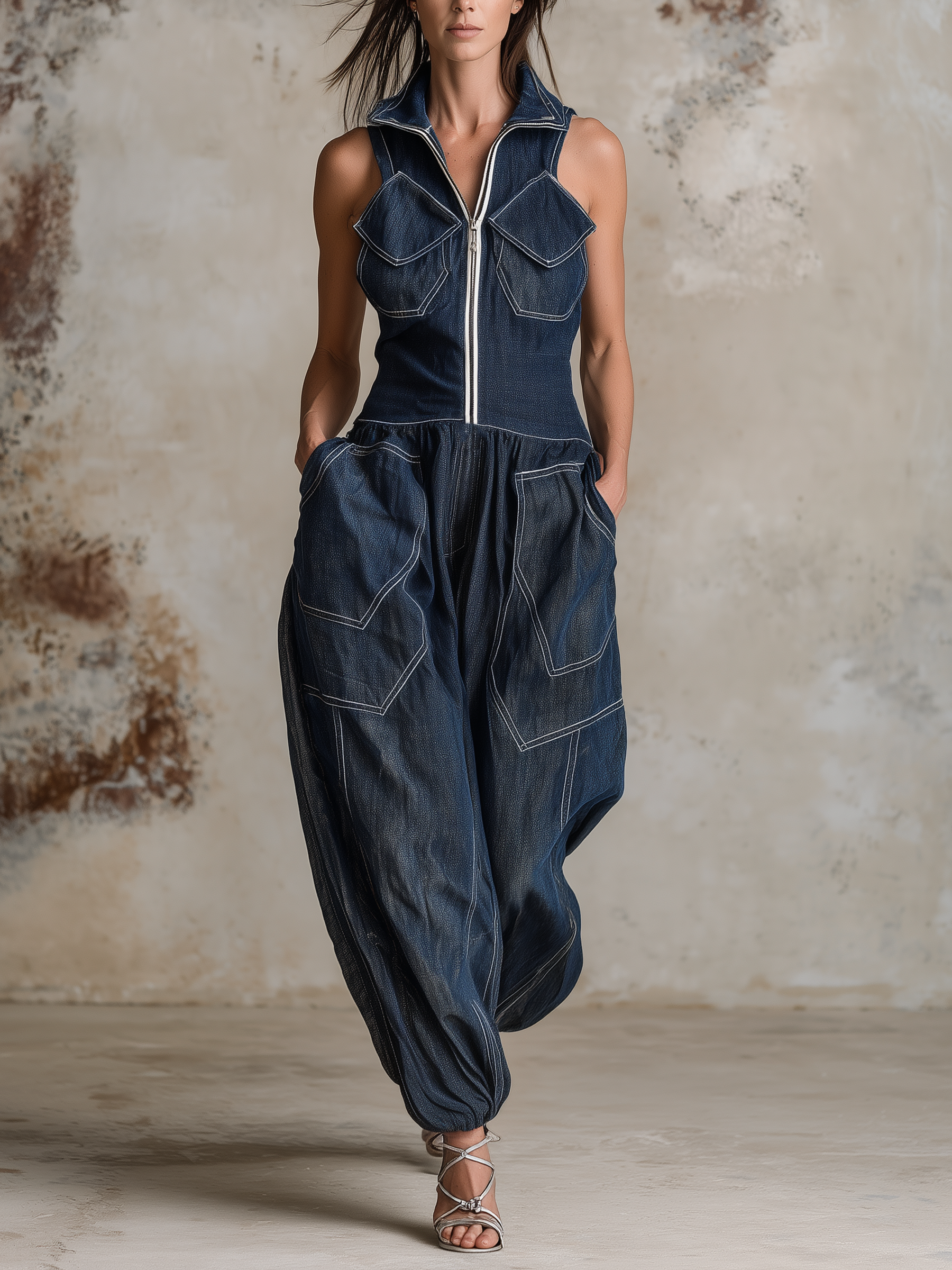 Utility Pocket Denim Jumpsuit