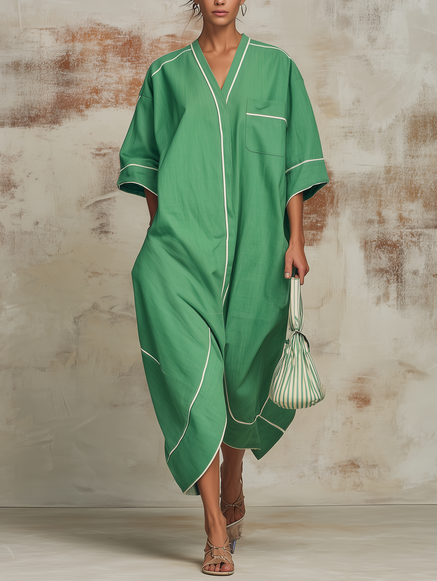 Oversized V-Neck Kaftan Dress