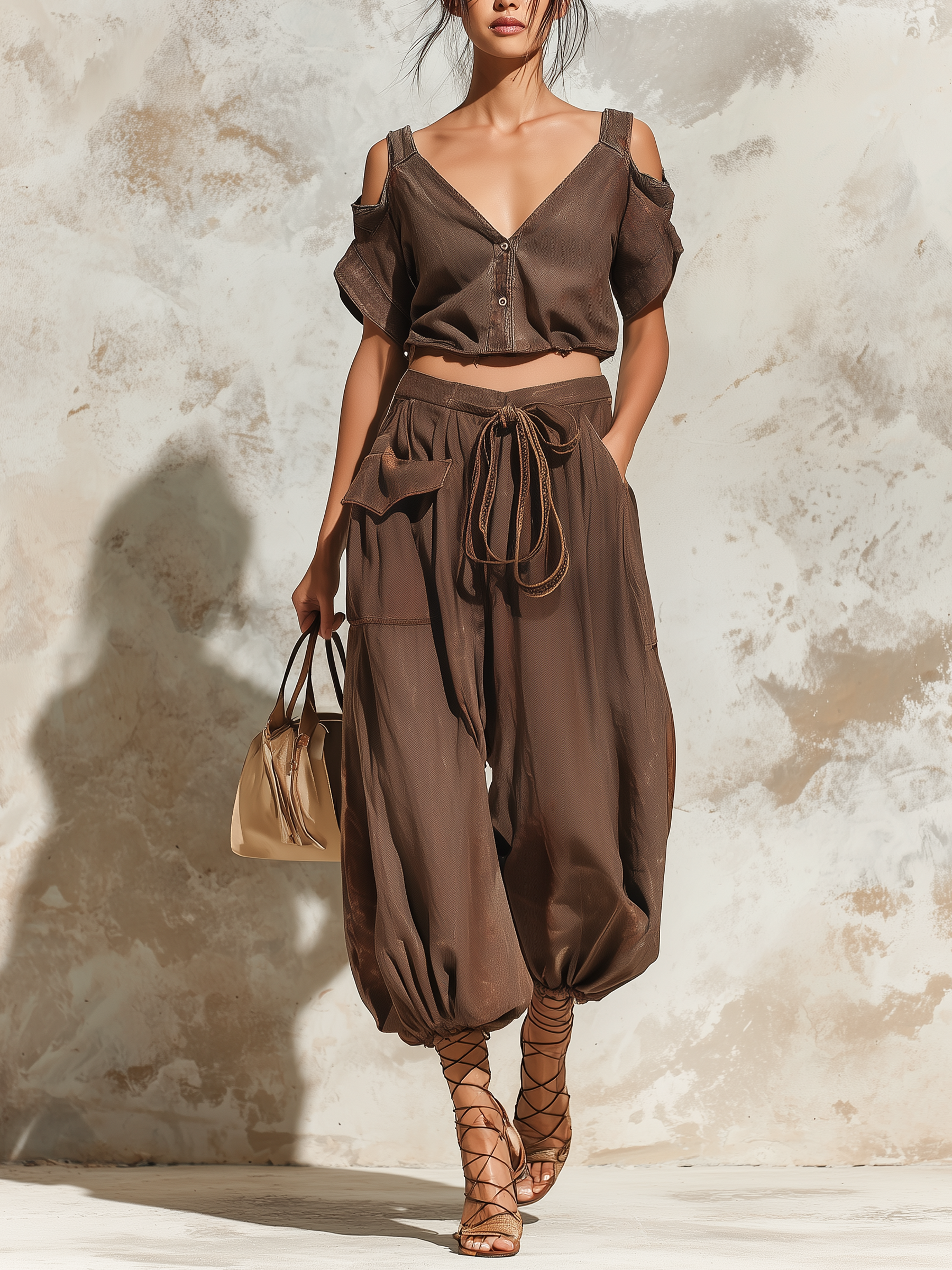 Cold-Shoulder Cropped Denim Set