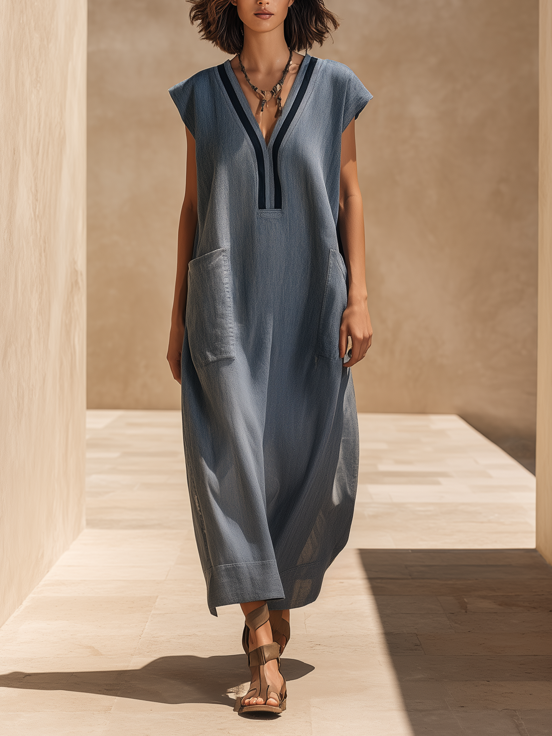 Oversized Pocket Caftan Maxi Dress