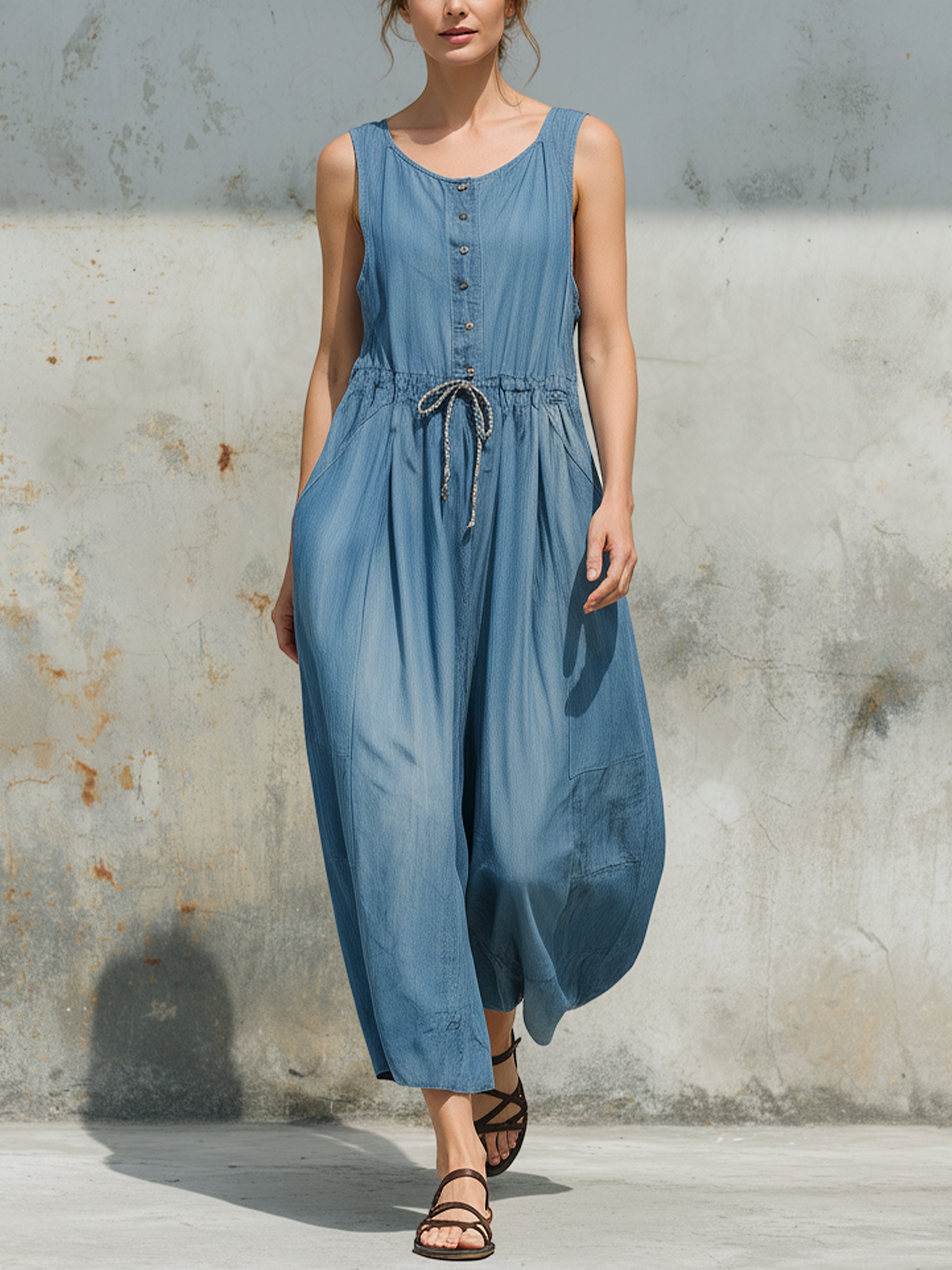 Lightweight Tencel Denim Sleeveless Jumpsuit