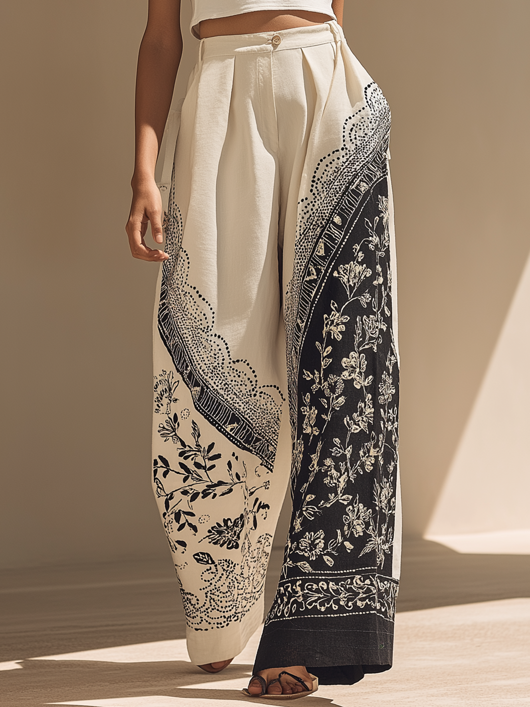 Women's Fashion Artisan Print Wide-Leg Trousers