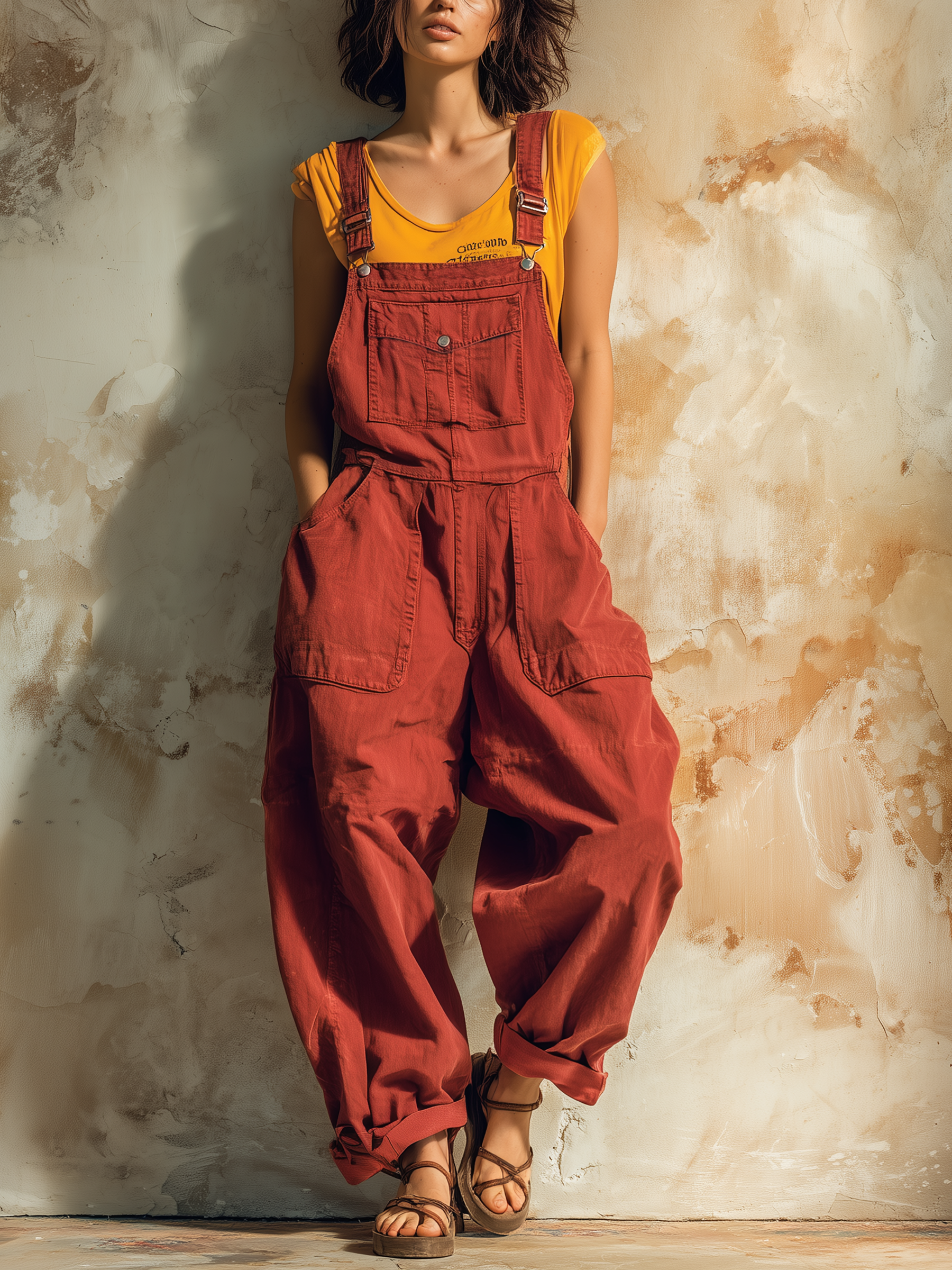 Vintage Washed Red Denim Balloon Overalls
