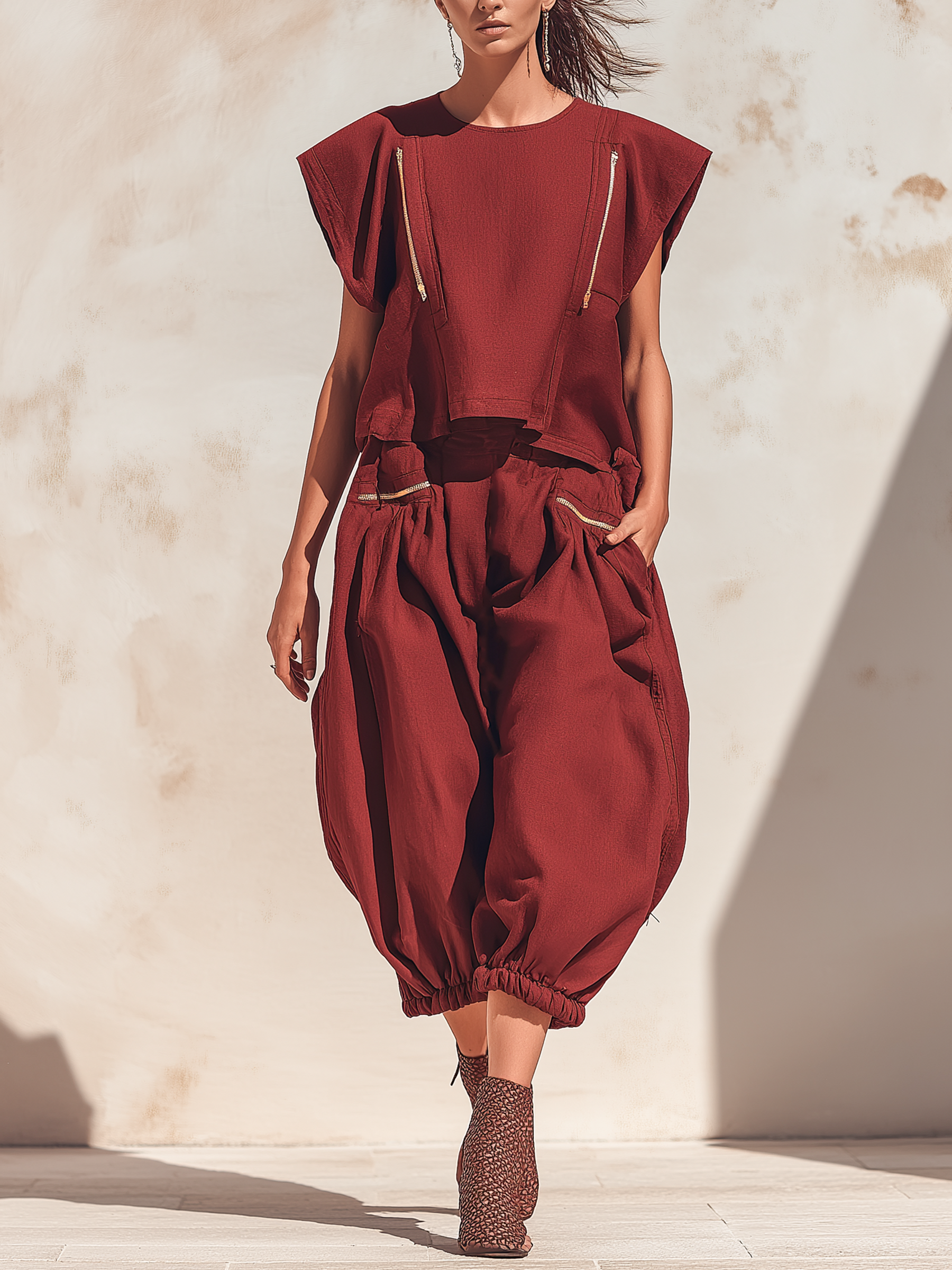Zip-Detail Oversized Denim Set