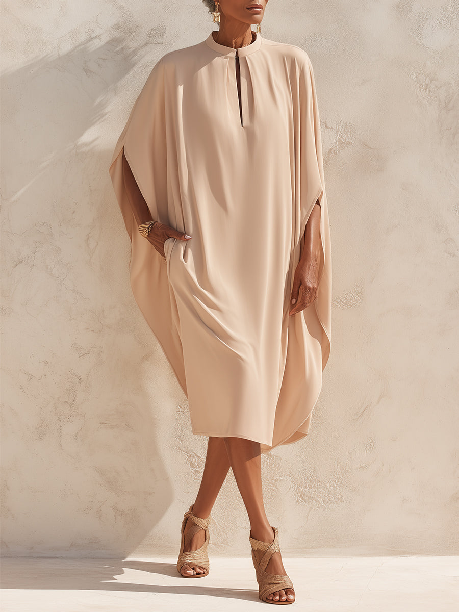 Oversized Keyhole Neck Batwing Midi Dress