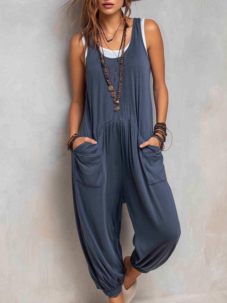 Vintage Vest And Jumpsuit Two-piece Set