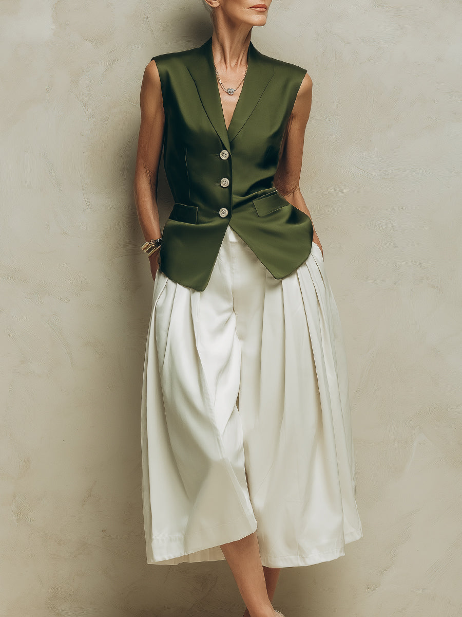 Elegant Slim-Fit Vest & Pleated Bermuda Shorts Set