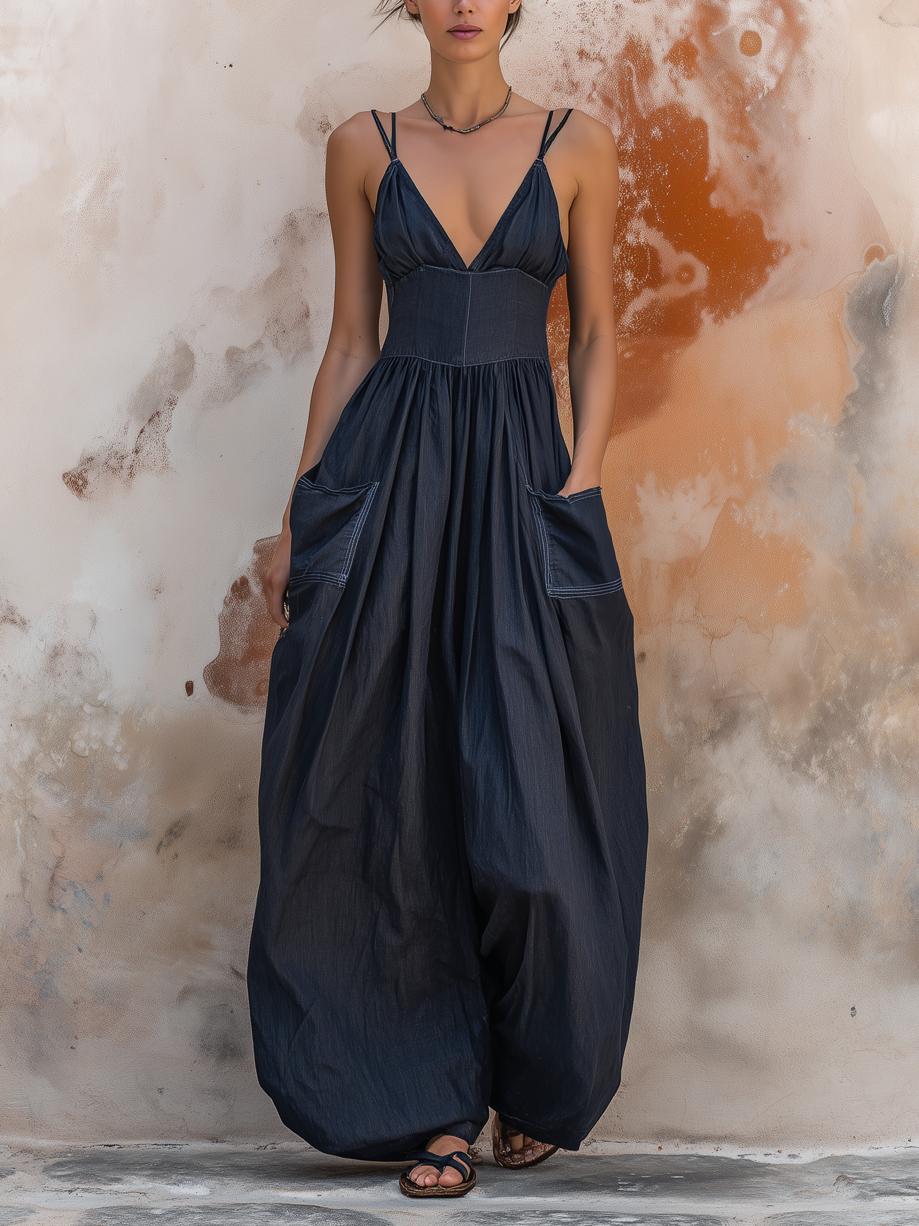 Double Strap Corset Waist Denim Jumpsuit