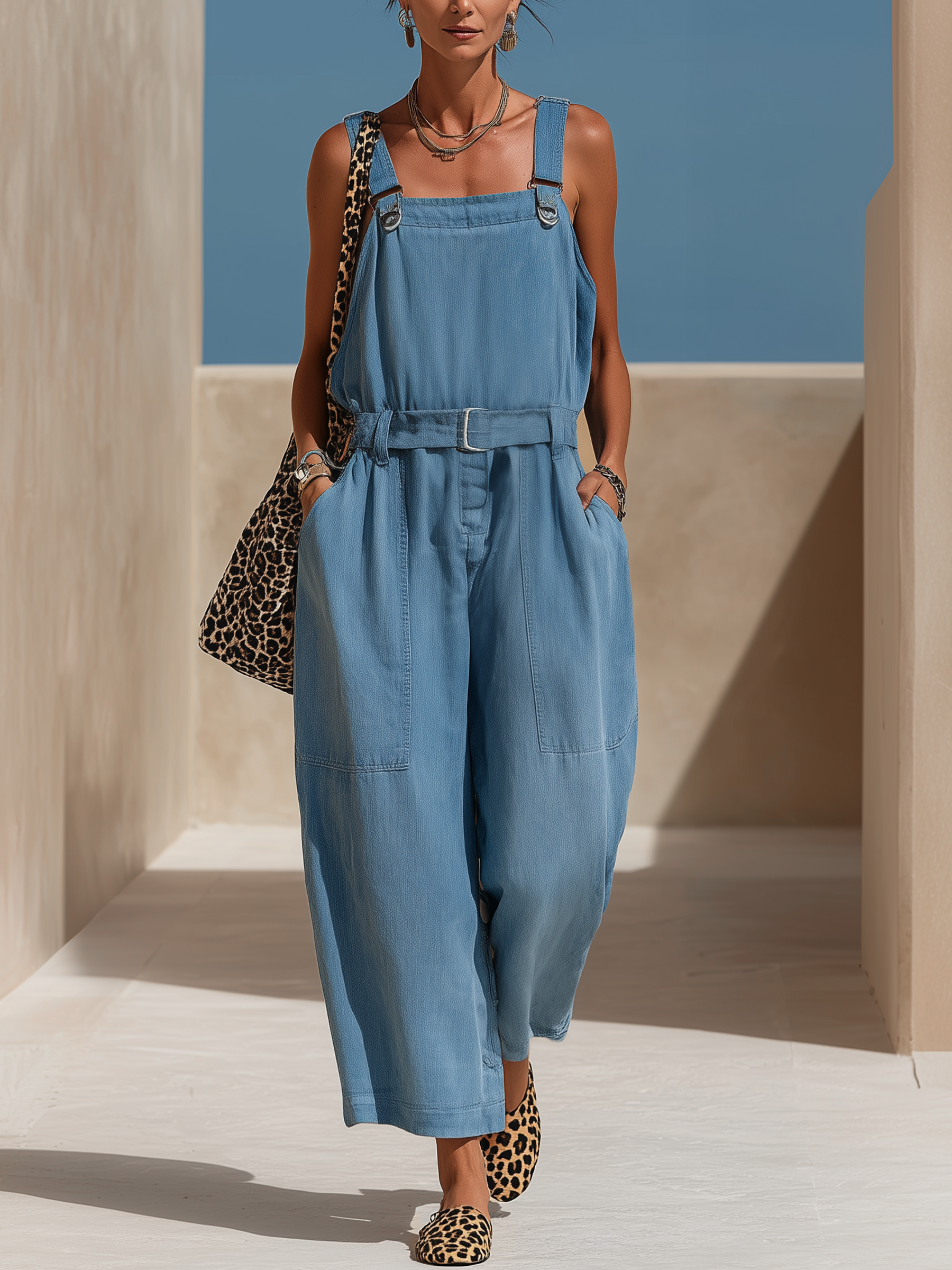 Belted Tencel Denim Wide-Leg Jumpsuit