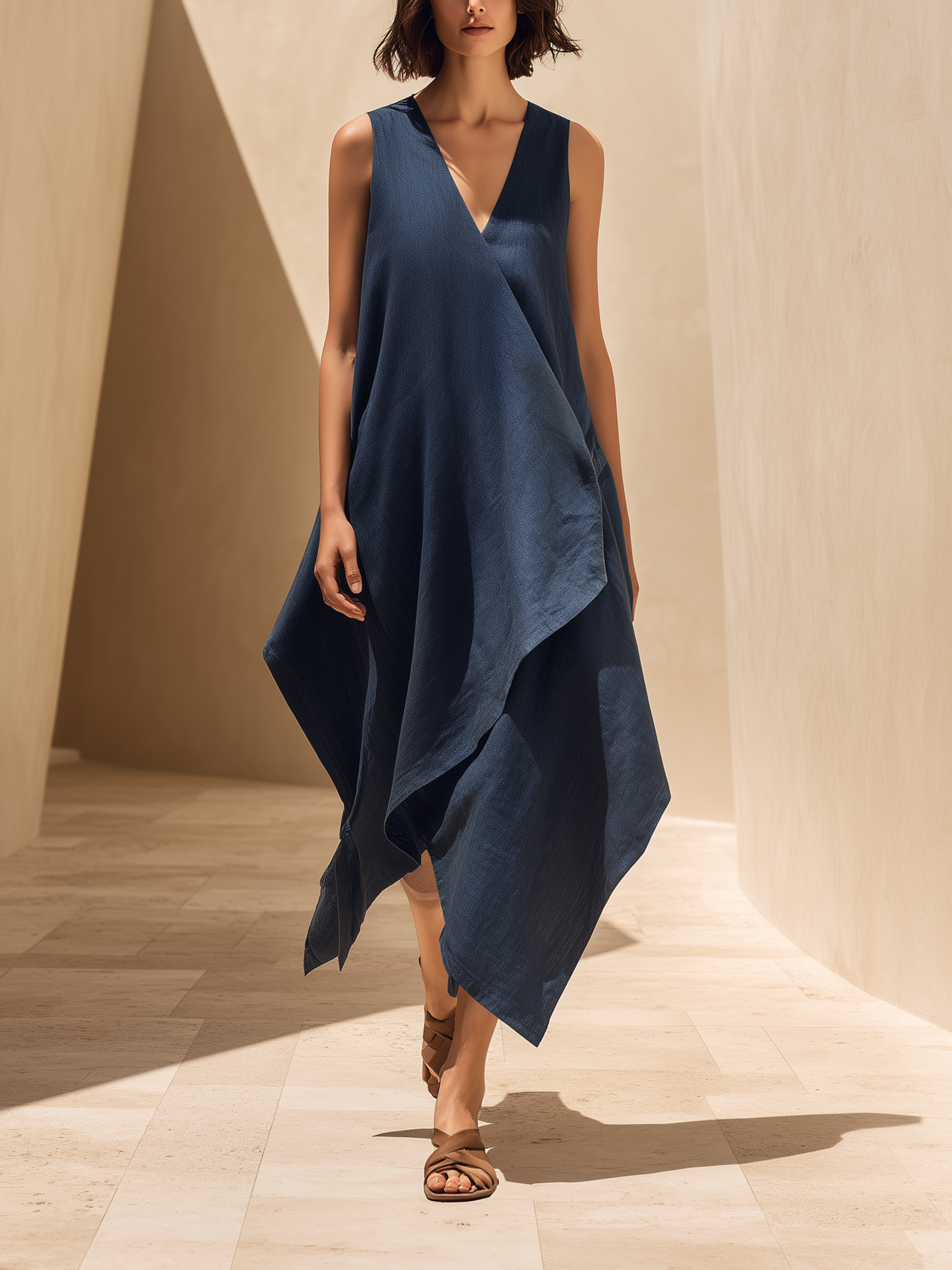 Draped Asymmetrical Ruffle Maxi Dress