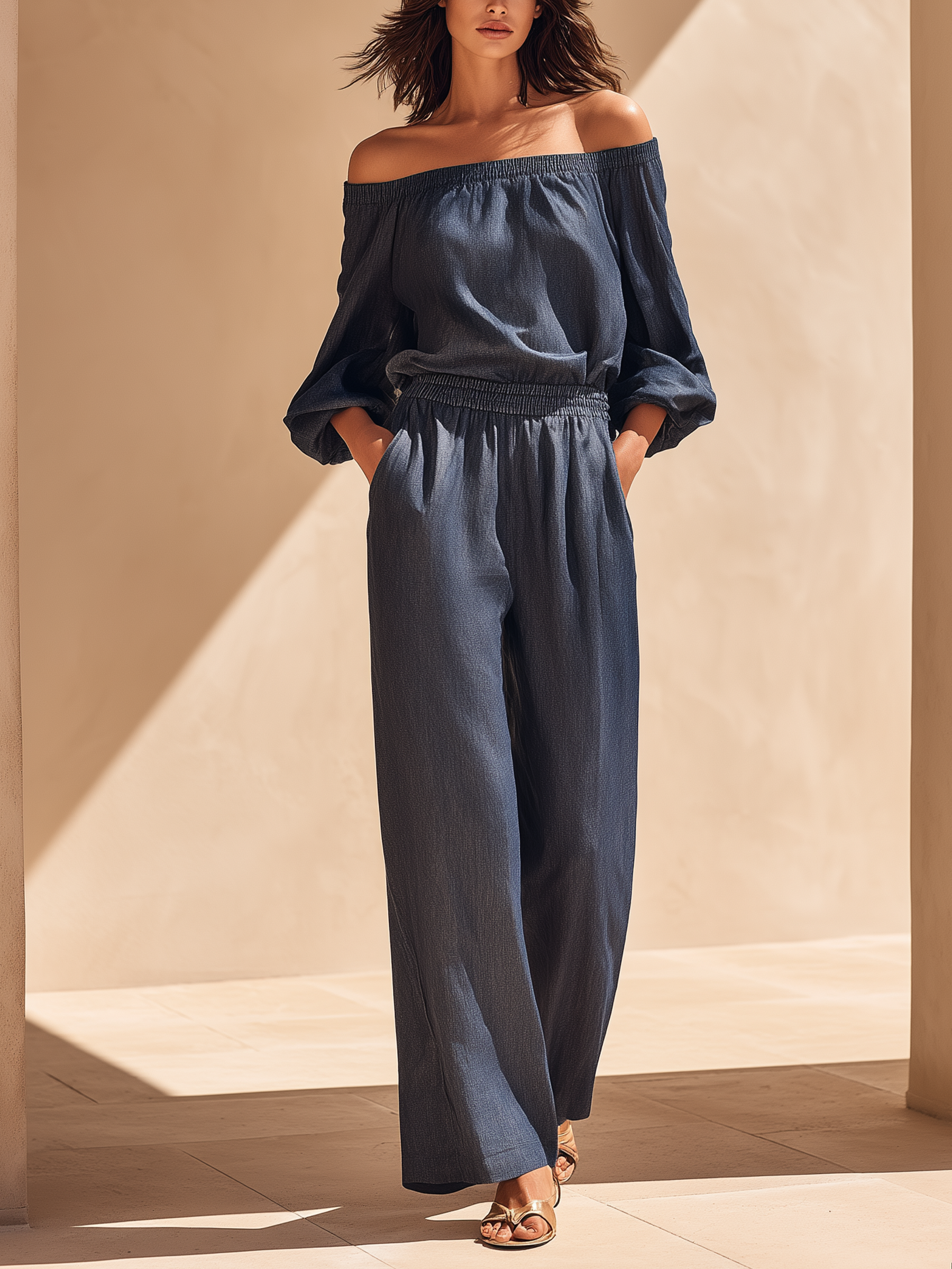 Dark Wash Off-The-Shoulder Denim Two-Piece Set