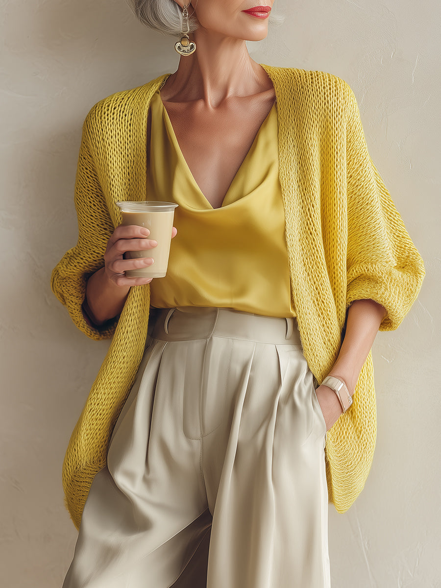 Elegant Batwing-Sleeve Knit Cardigan