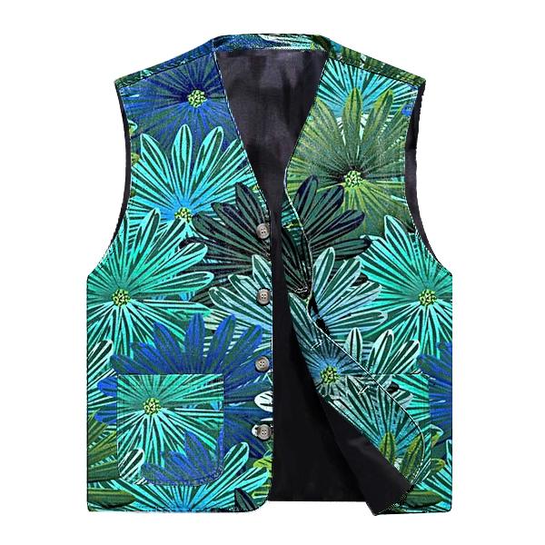 Men's V-Neck Casual Botanical Print Single Breasted Vest 11748396M