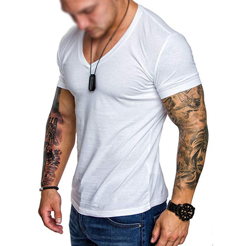 Men's Solid Color V-neck Pullover T-shirt 34484753X（夏天上架，尺码）