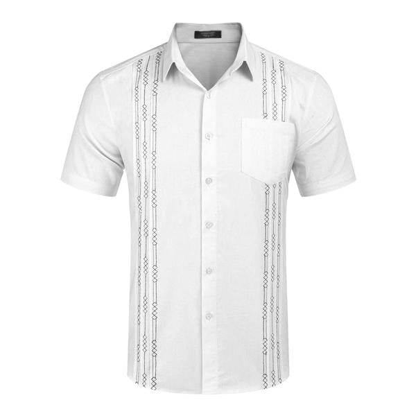 Men's Summer Linen Embroidered Short Sleeve Shirt 57349423X