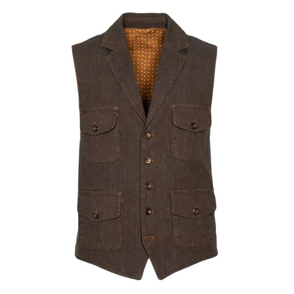 Mens Vintage Single Breasted Multi Pocket Lapel Vest M117 Coffee / M Vests